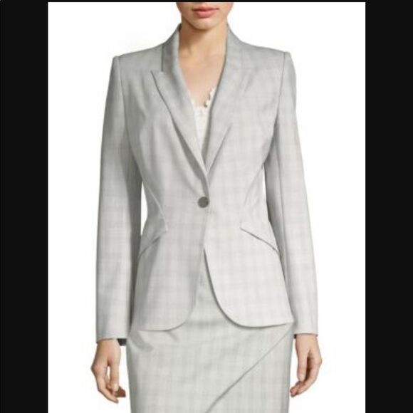 Elie Tahari Allegra Micro-Plaid One Button Jacket Blazer Gray Size 12 NWT - Picture 2 of 10